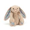 PELUCHE LAPIN BEIGE ET TISSU LIBERTY FLEURS BLEUES PELUCHE LAPIN BEIGE ET TISSU LIBERTY FLEURS BLEUES