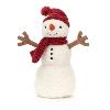 peluche festive bonhomme de neige au bonnet et à l'écharpe rouge