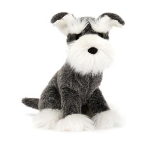 PELUCHE CHIEN SCHNAUZER AU POIL GRIS/BLANC