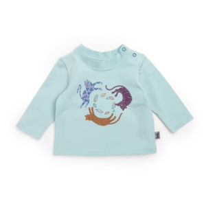 TEE-SHIRT BLEU IMPRIMÉ PETITS FÉLINS JOYEUX