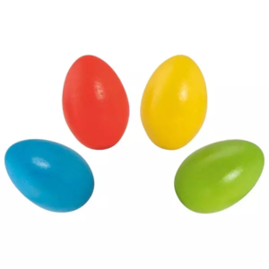 PETITS ŒUFS MARACAS À SECOUER EN BOIS COLORÉ