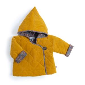 MANTEAU À CAPUCHE JAUNE CURRY "Pomme des Bois"