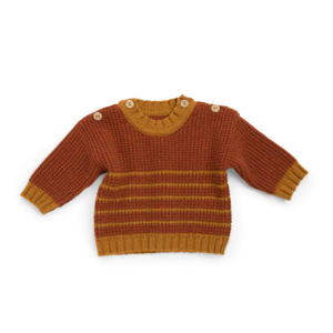 PULL EN TRICOT RAYÉ BICOLORE ROUILLE/CURRY