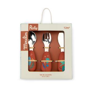 SET DE TROIS COUVERTS INOX ET SILICONE "la forêt MAWA"