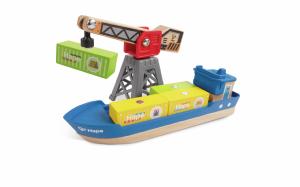 BATEAU CARGO AVEC GRUE MAGNÉTIQUE ET 4 CONTENEURS