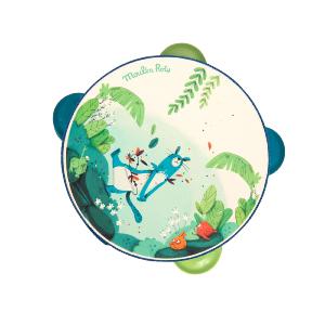 PETIT TAMBOURIN BLEU VERT "dans la jungle"