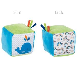 CUBE SENSORIEL EN TISSU BLEU/VERT IMRESSION BALEINE